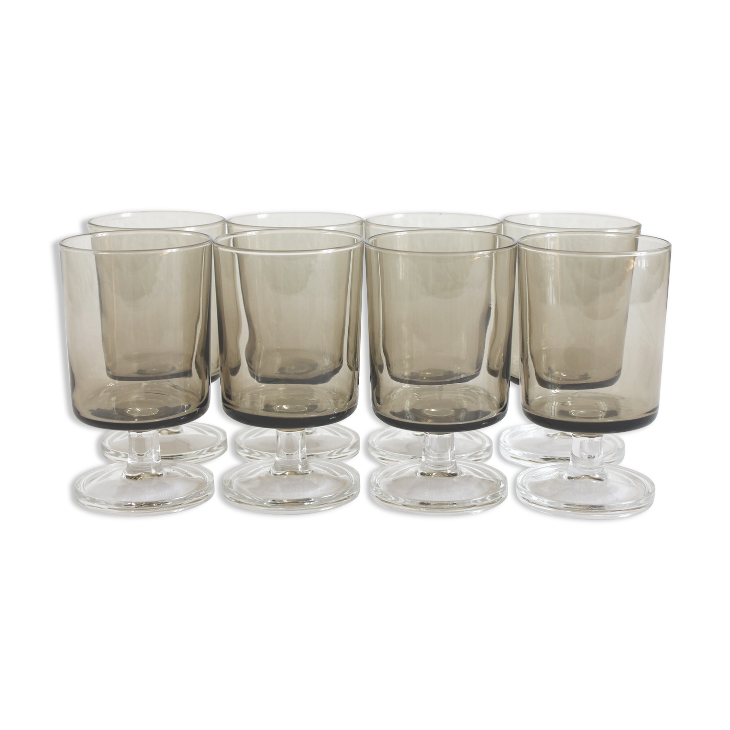 8 wine glasses in smoked glass Luminarc vintage 70s