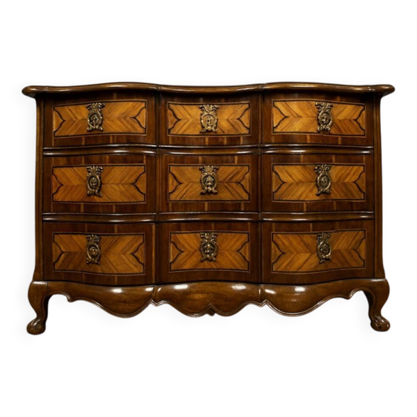 Commode Arbalète époque Louis XV en marqueterie de bois nobles époque XVIIIeme
