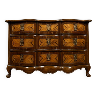 Crossbow commode from the Louis XV period in noble wood marquetry, 18th century.