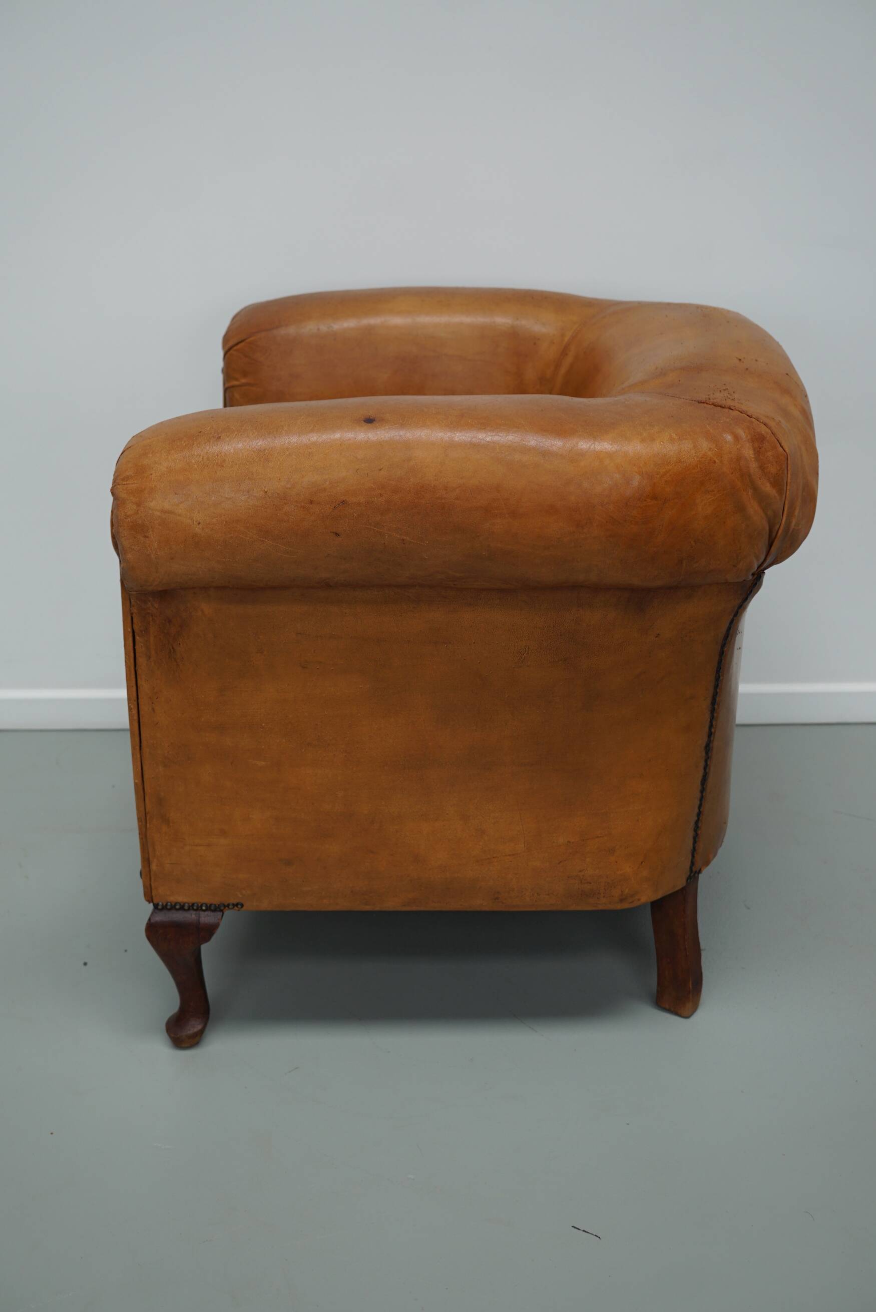 Fauteuil Club Vintage en Cuir Couleur Cognac, Pays-Bas