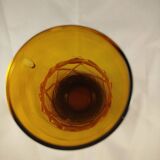 Carafe and 5 glasses set, amber glass and woven wicker, bohemian chic