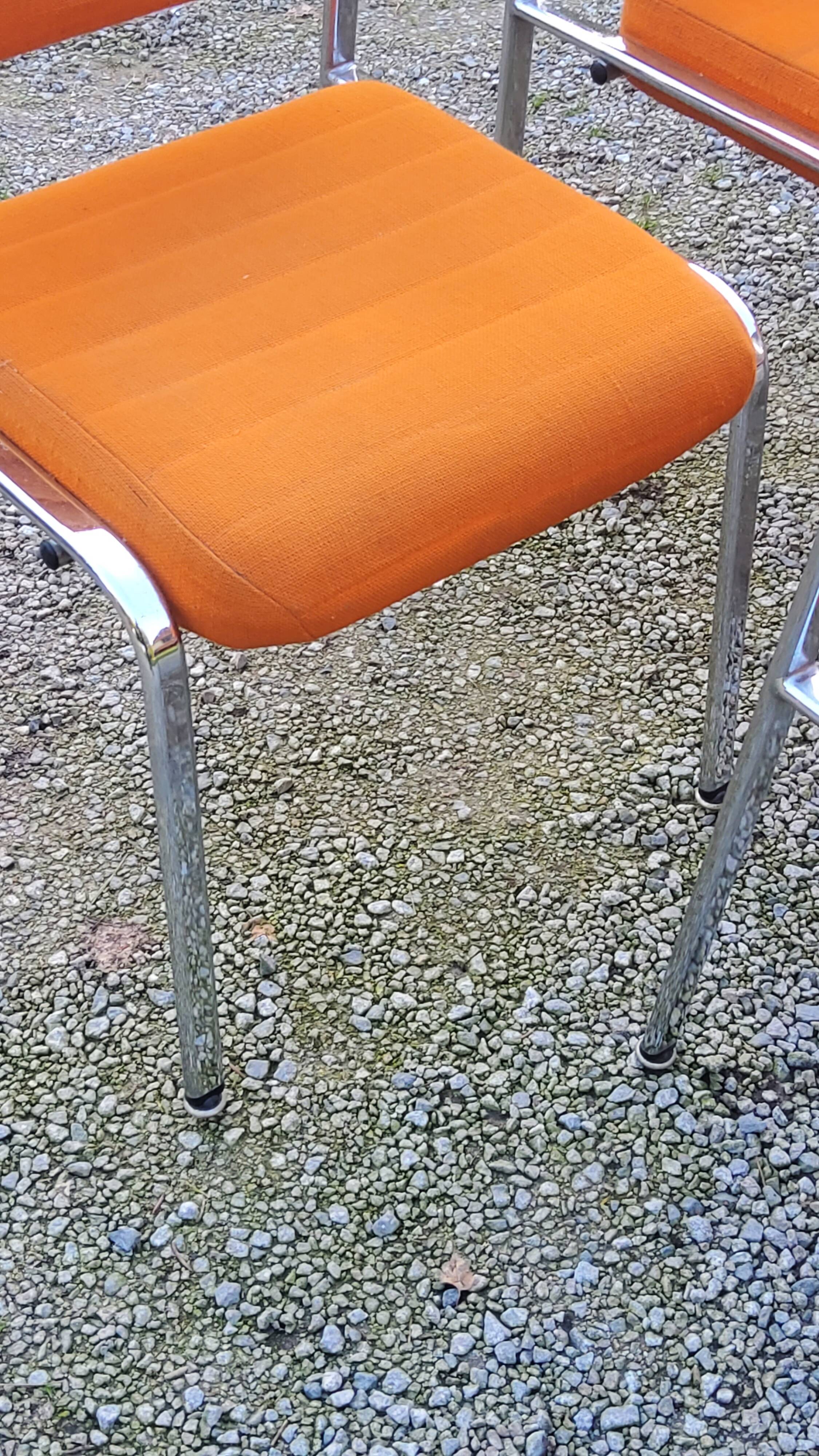 Set of 6 designer chairs from the 70s orange fabrics and chrome tubes