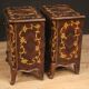 Pair of Italian inlaid bedside tables in walnut, maple and beech