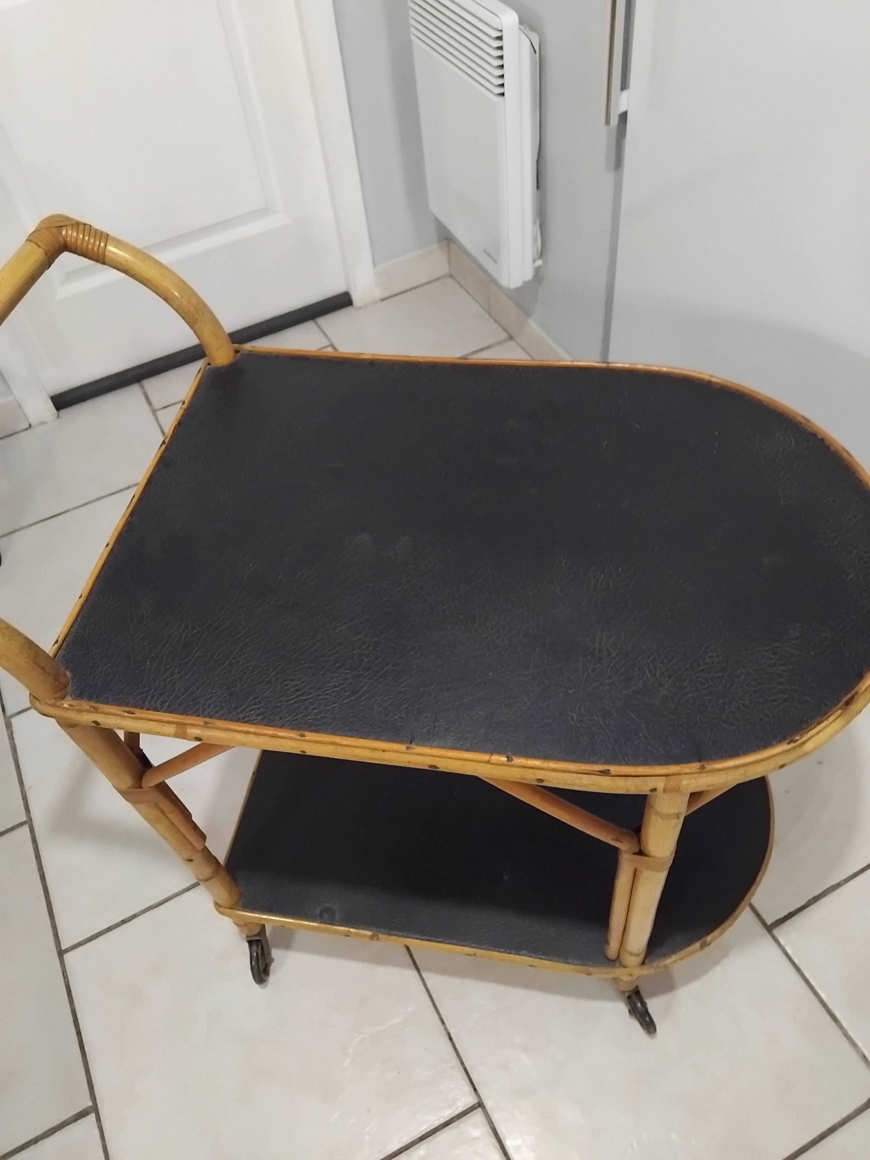 Vintage rattan serving trolley