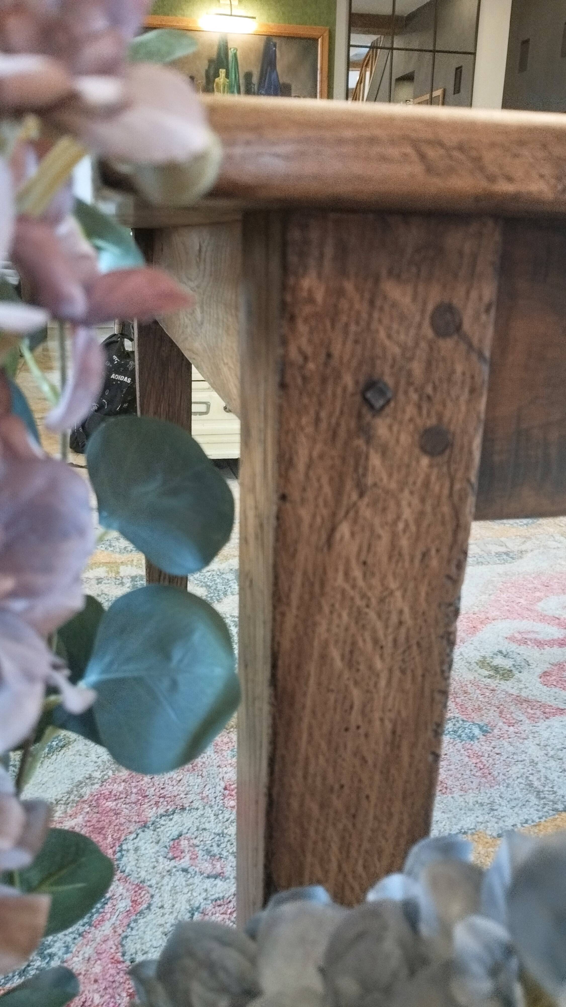 XXL solid oak farmhouse table 260x100 patinated two drawers