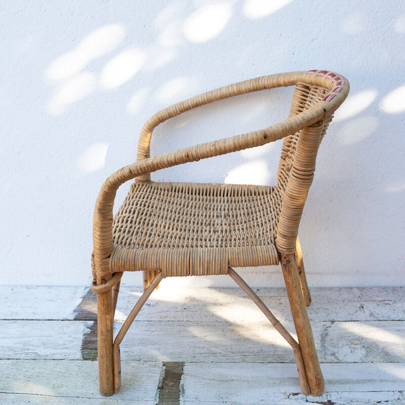 Wicker and rattan armchair for children