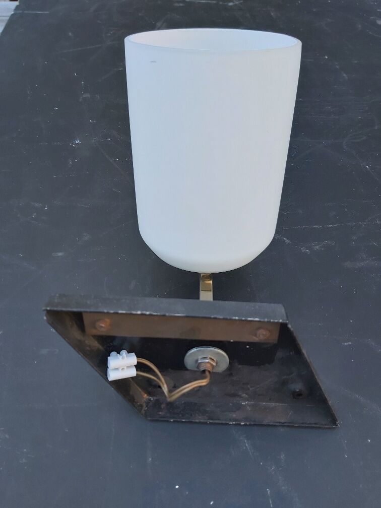 Pair of vintage metal and opaline wall light