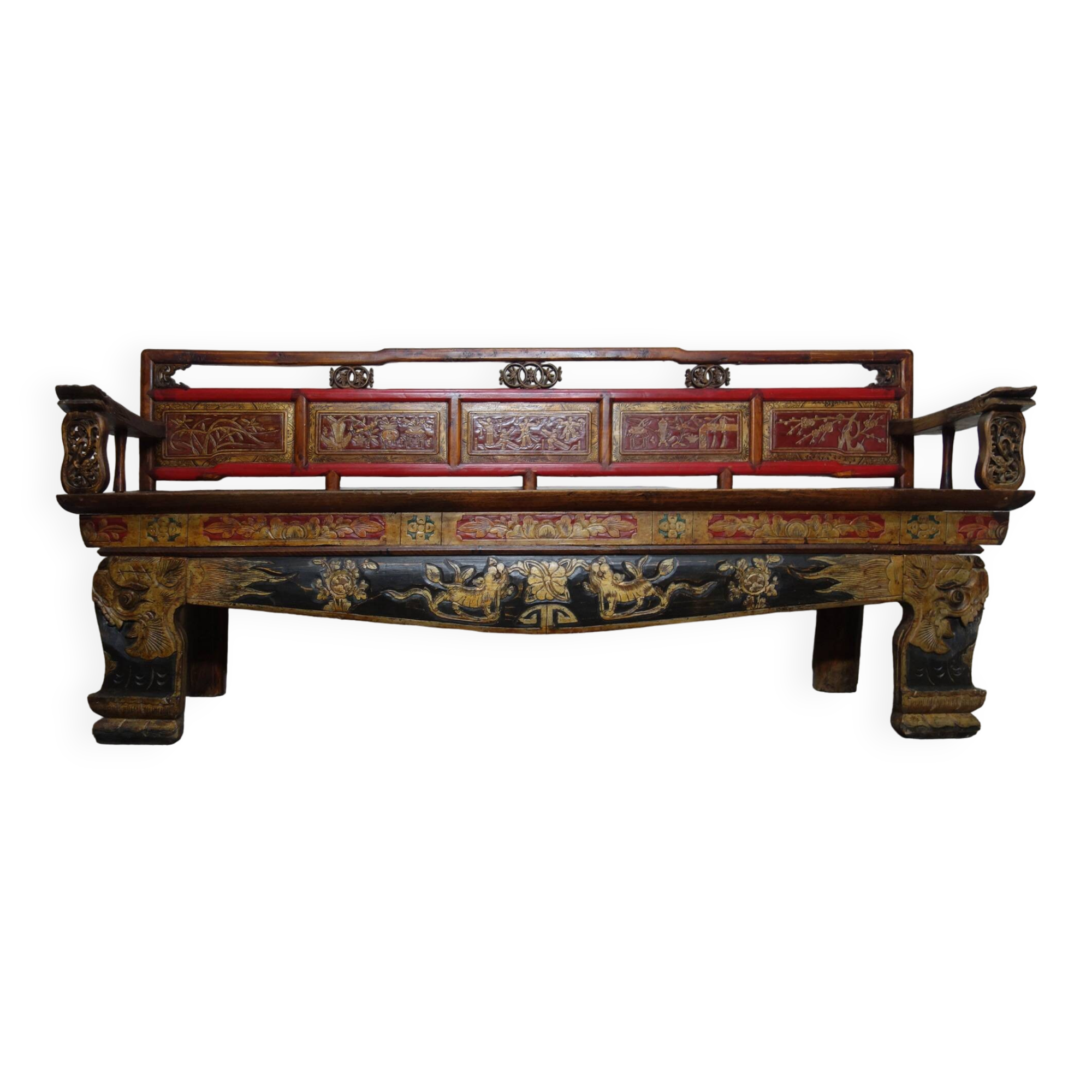 Antique Chinese bench carved and hand painted circa 1890
