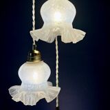 Vintage triple tulip pendant light in white glass