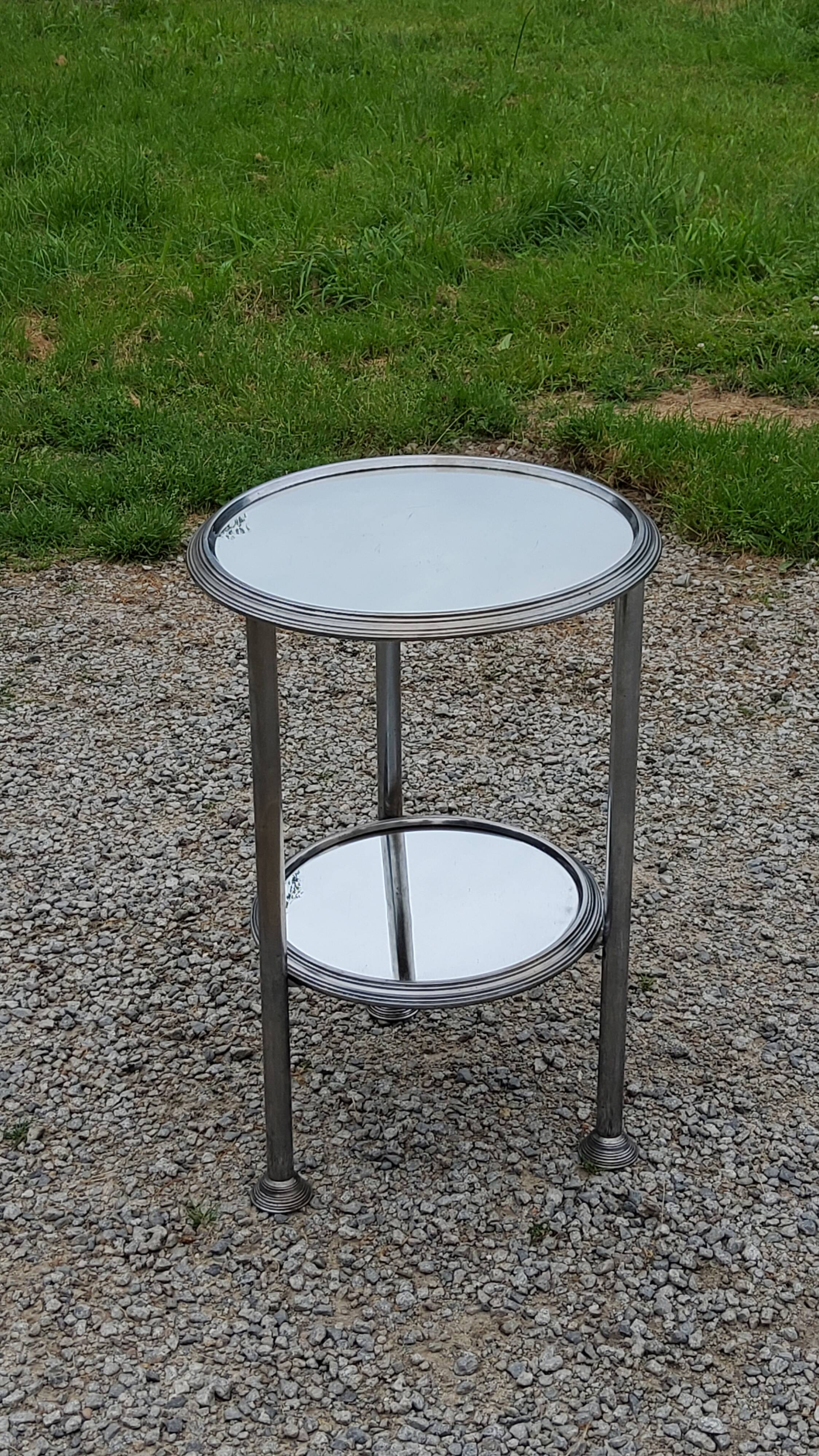 Art Deco side table, end table in chromed metal and mirror, 1930