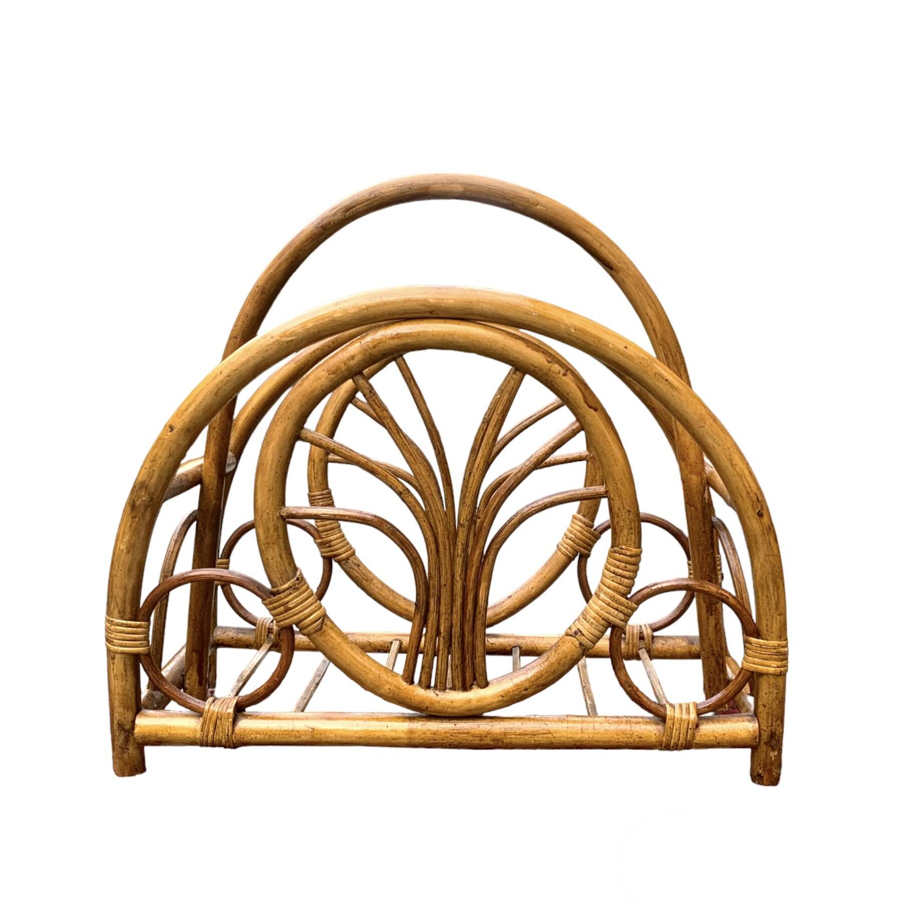 Vintage bamboo and wicker magazine rack