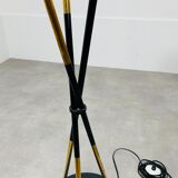 Floor lamp 3 arms 50 years brass and black lacquer for house Arlus