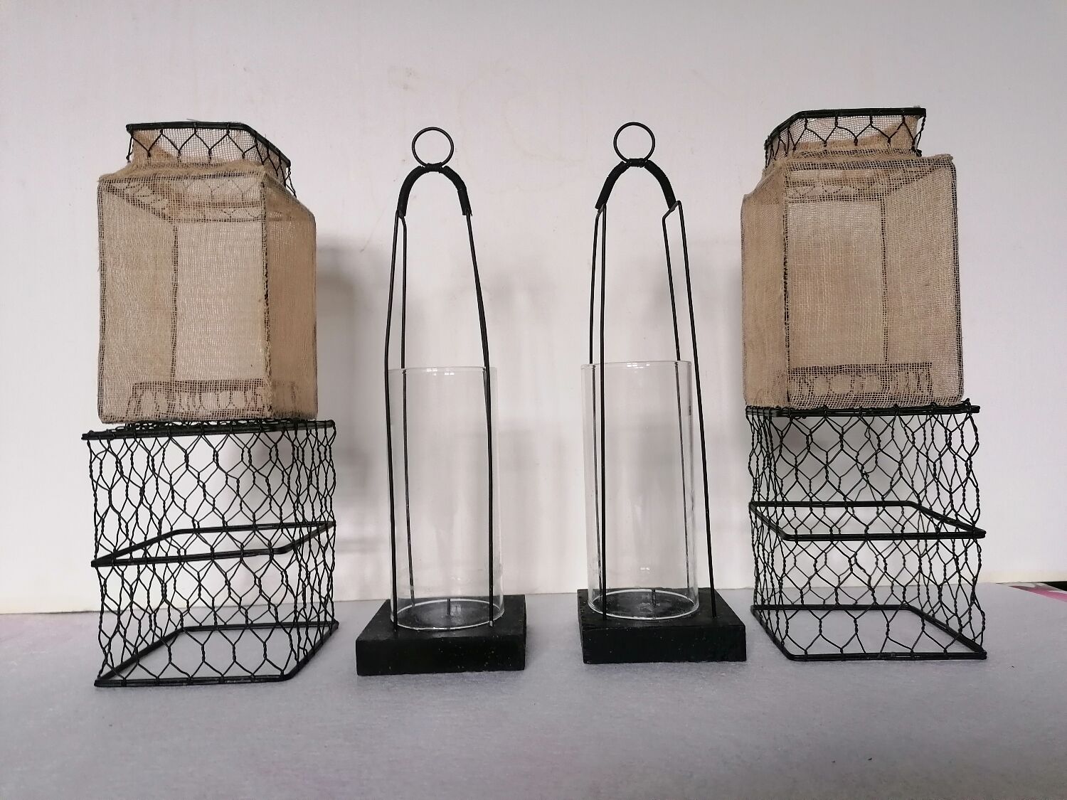 Pair of chinese wire lanterns