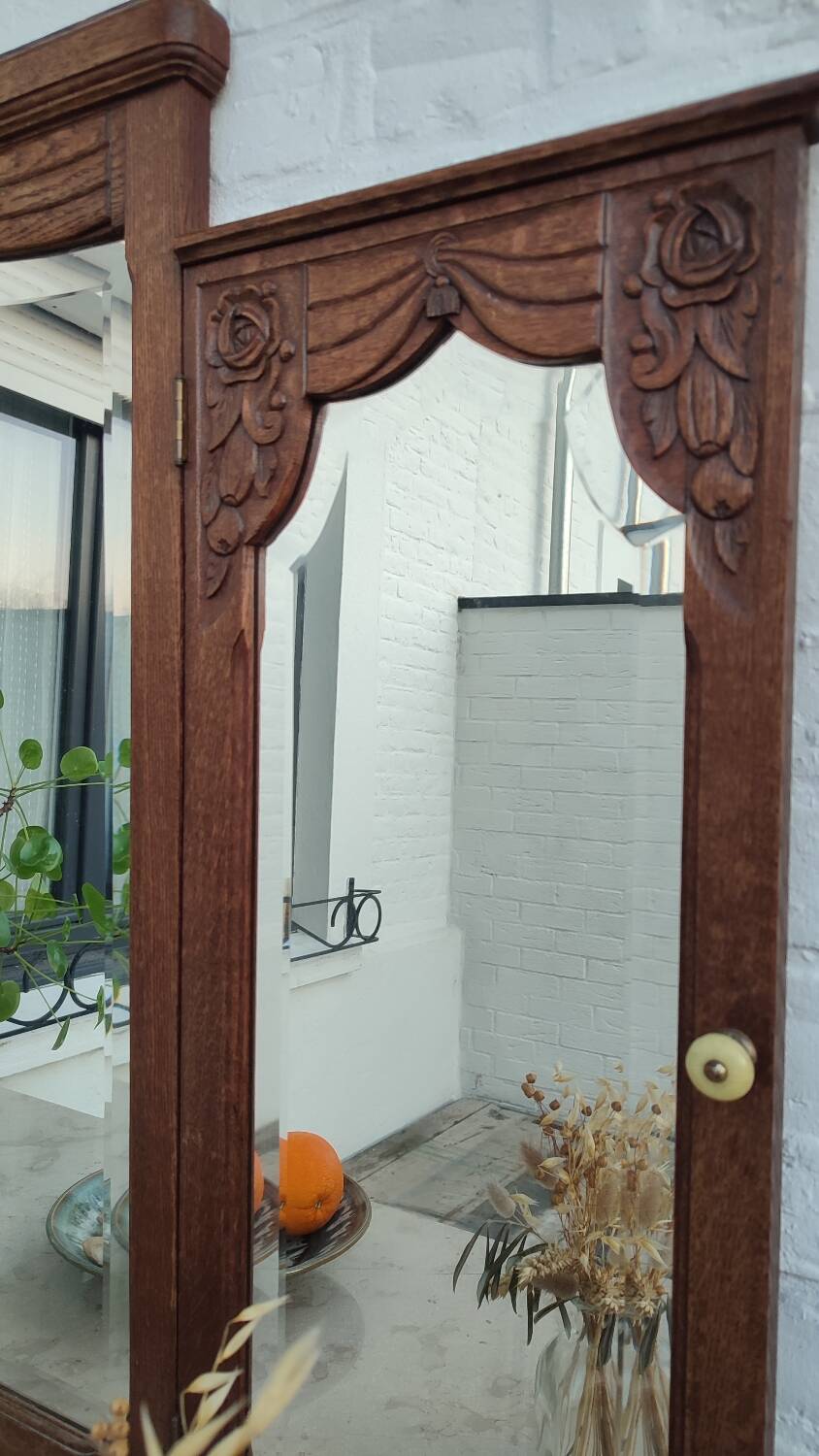 Miroir triptyque art déco chêne