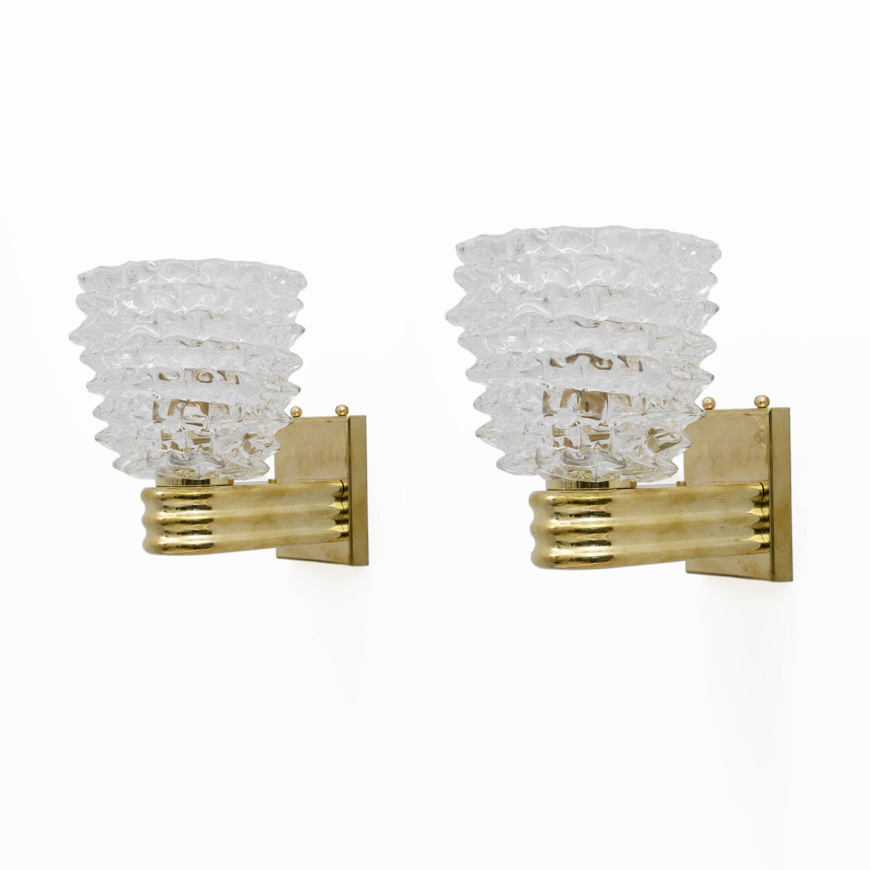 Art Dèco Style Brass and Rostrato Murano Glass Big Sconces