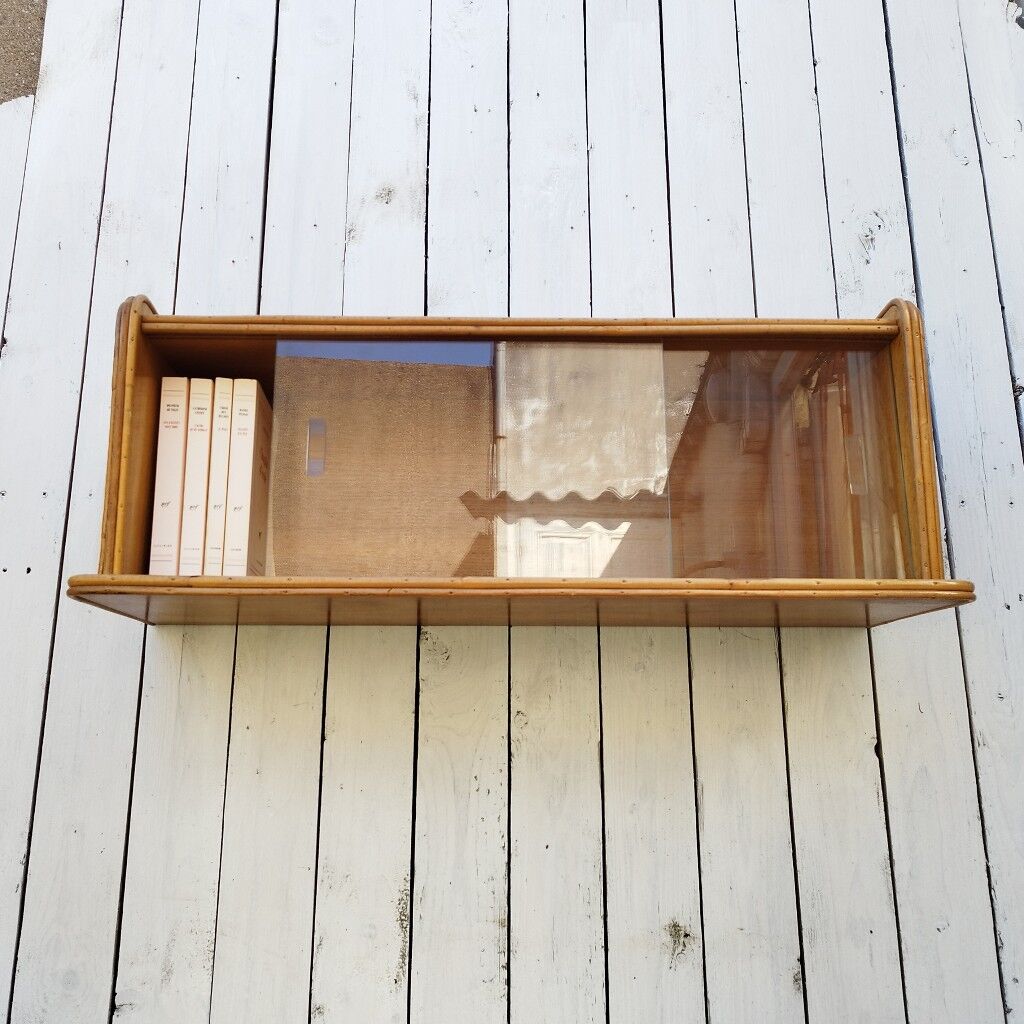Rattan glazed shelf vintage design storage