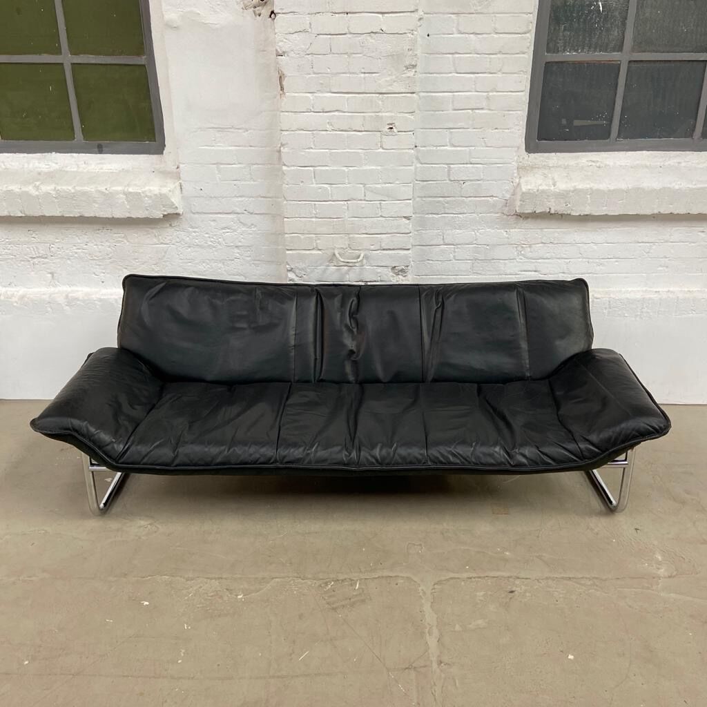 3-seater leather and chrome Sofa by Rodney Kinsman for OMK 1970