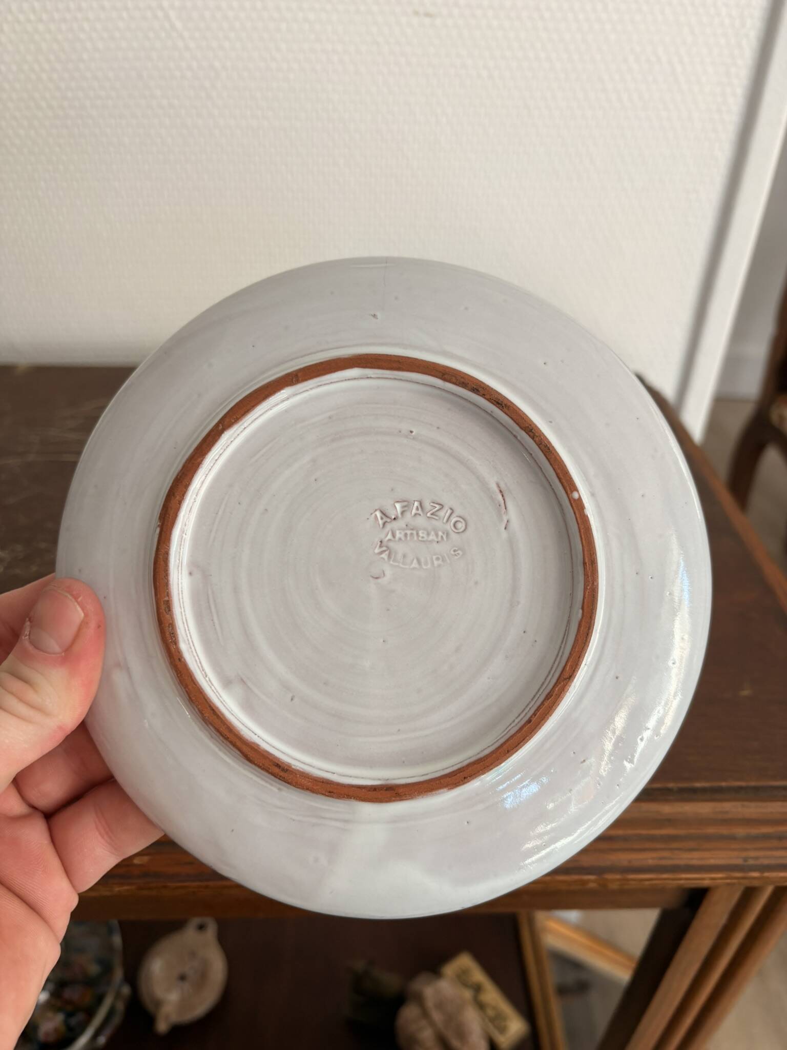 Old Pair of Ceramic Cups Vallauris by Auguste Fazio Pottery 1950 Geometric