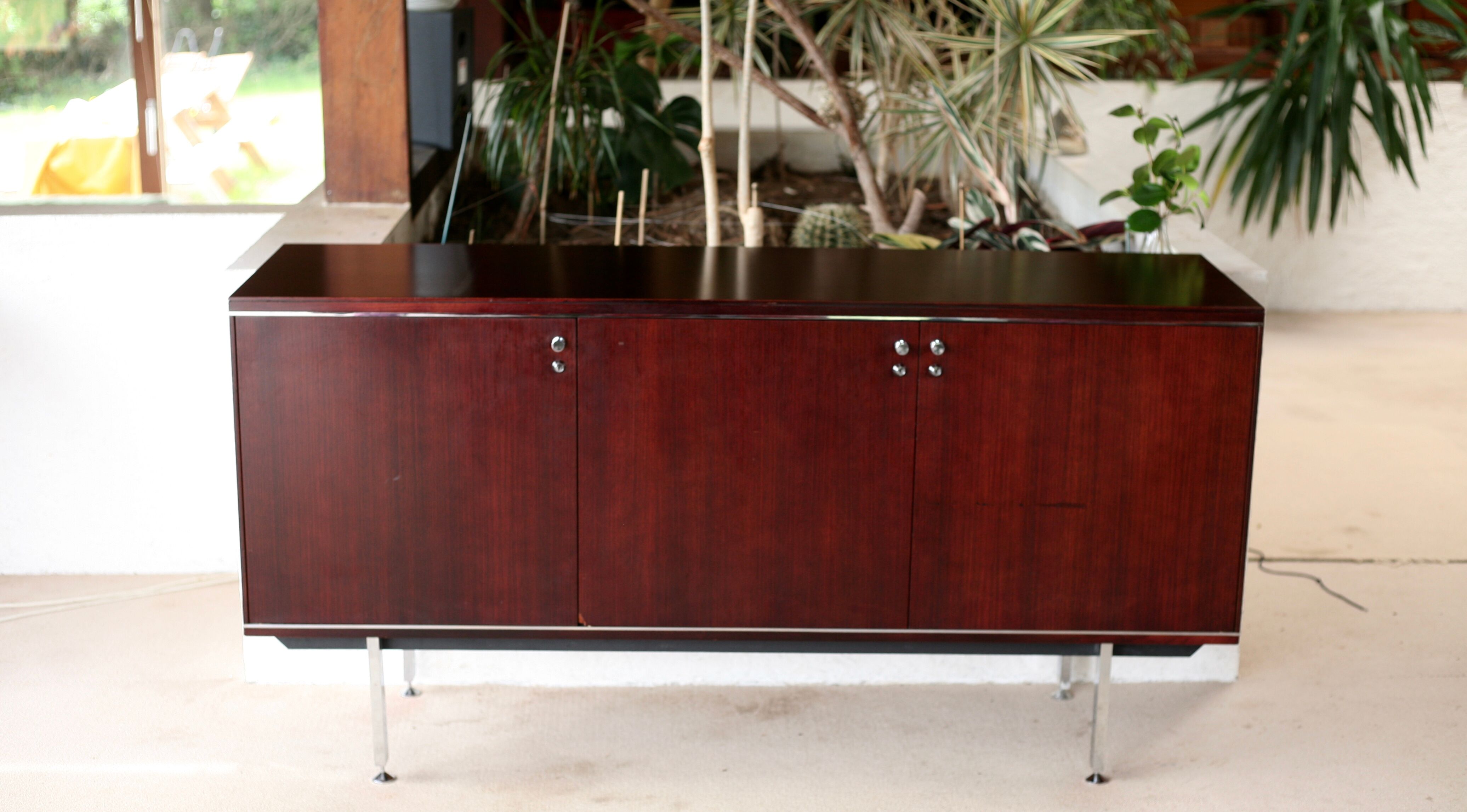 Sideboard solid wood and steel, France, cira 1970, Negroni edition