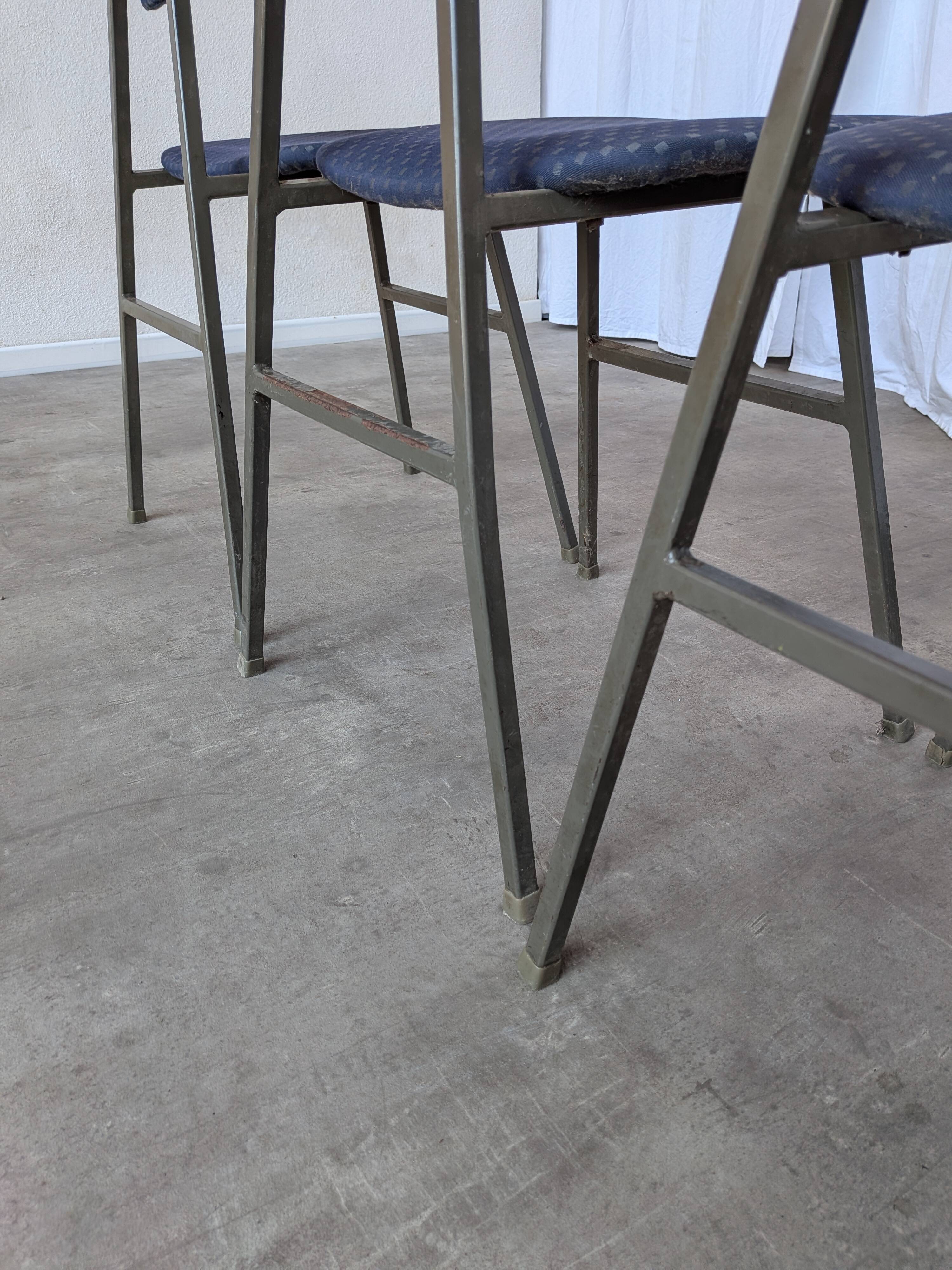 Set of 4 Vintage Stol Kamnik School Chairs Blue Upholstered Retro Dining Ch