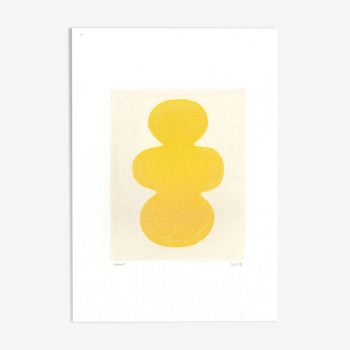 Peinture sur papier - illustration abstraite Venus jaune citron - signée Eawy
