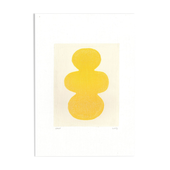 Peinture sur papier - illustration abstraite Venus jaune citron - signée Eawy