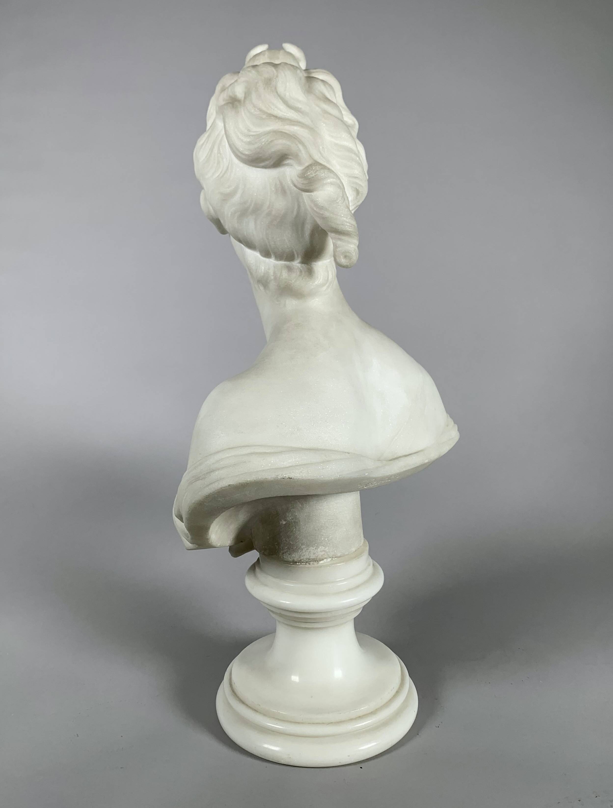 White Marble Sculpture Bust of Diana After Houdon (1741-1828) 19th Century