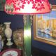Grande lampe style Art Nouveau – pied en bronze et verre, abat-jour dégagé