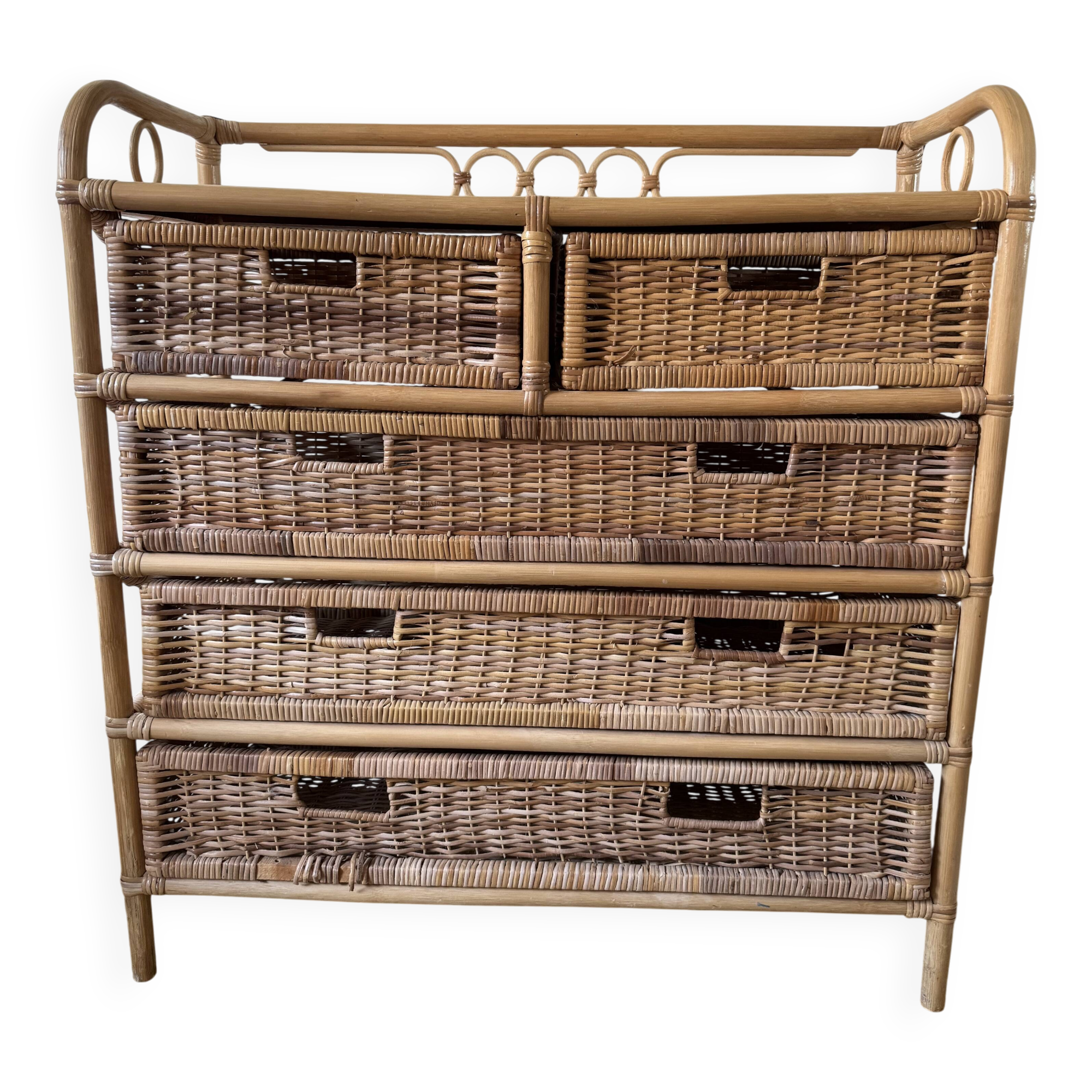 Commode rotin années 70