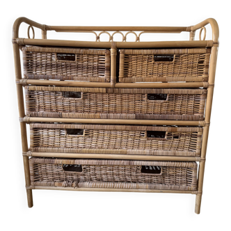 Commode rotin années 70