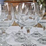 Vintage 10 Large Crystal Glasses - Engraved Logo - Cut Stem - Very Heavy