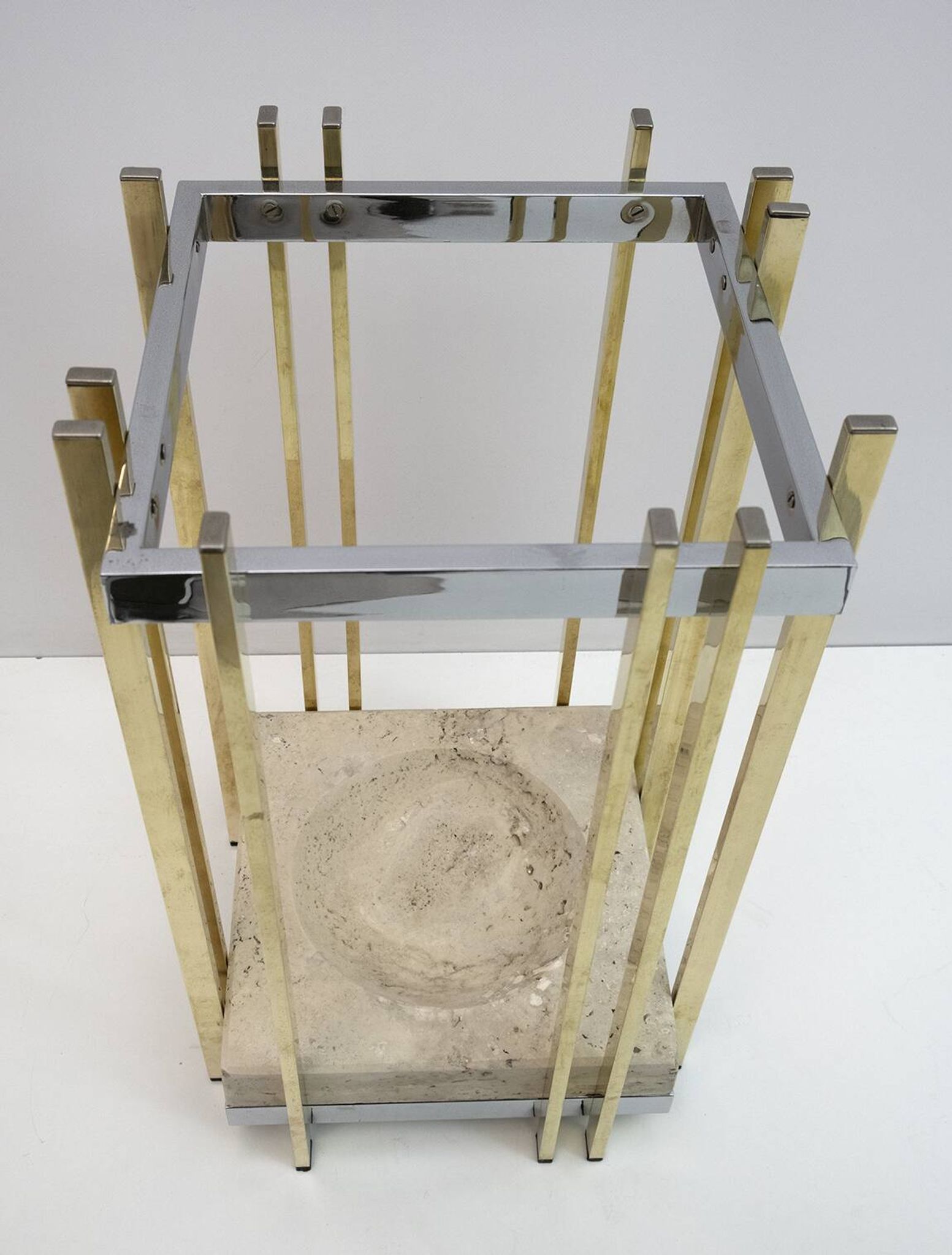 Mid-Century Modern Italian Travertine, Chrome and Brass Umbrella Stands, 70