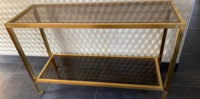 Console smoked glass and brass Italian design year 70 in the taste of nanda vigo