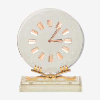 Art Deco Mirror Glass Clock on a gold fleck Glass Base