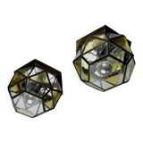 Pair of mid-century cubist blown glass ceiling lights, Germany, 1960s