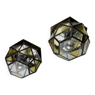 Paire de plafonniers en verre soufflé cubiste du milieu du siècle, Allemagne, années 1960.