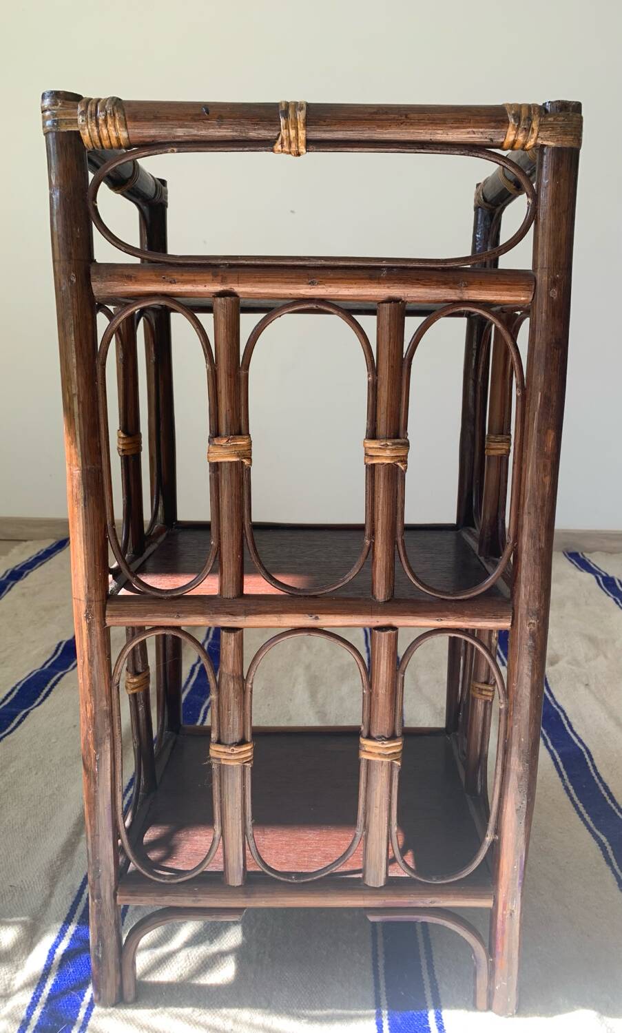 Vintage wooden and rattan side table