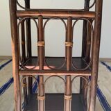 Sellette vintage en bois et rotin