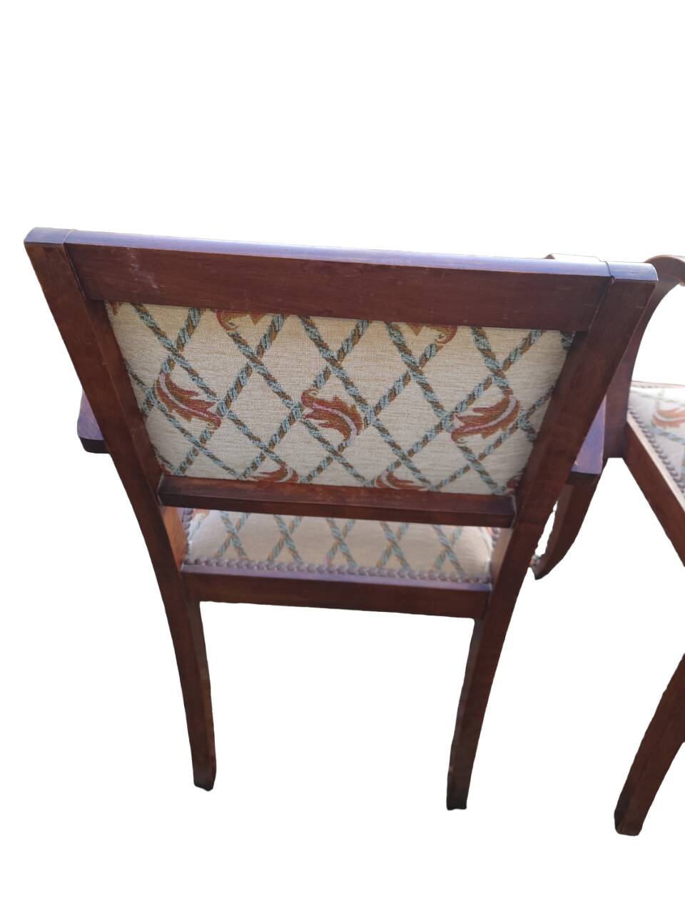Pair of bridge armchairs in wood and fabric, 1940