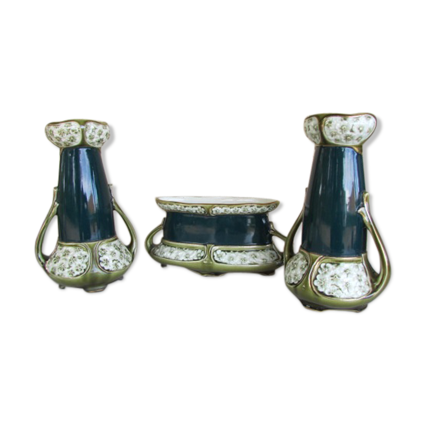 Lot de 3 vases art déco en barbotine