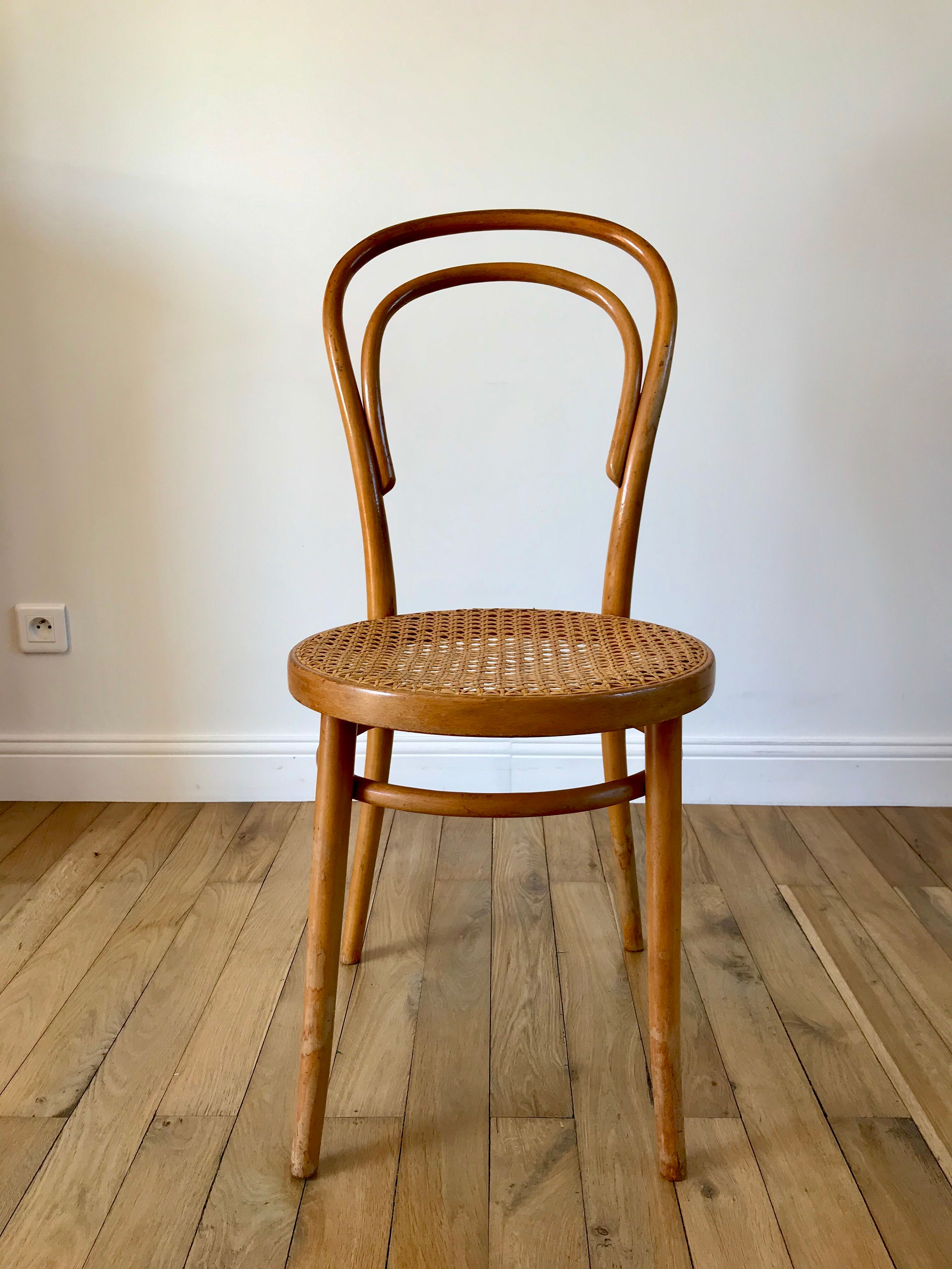 Baumann bistro chair in bent wood and blond wood canning 40s-50s