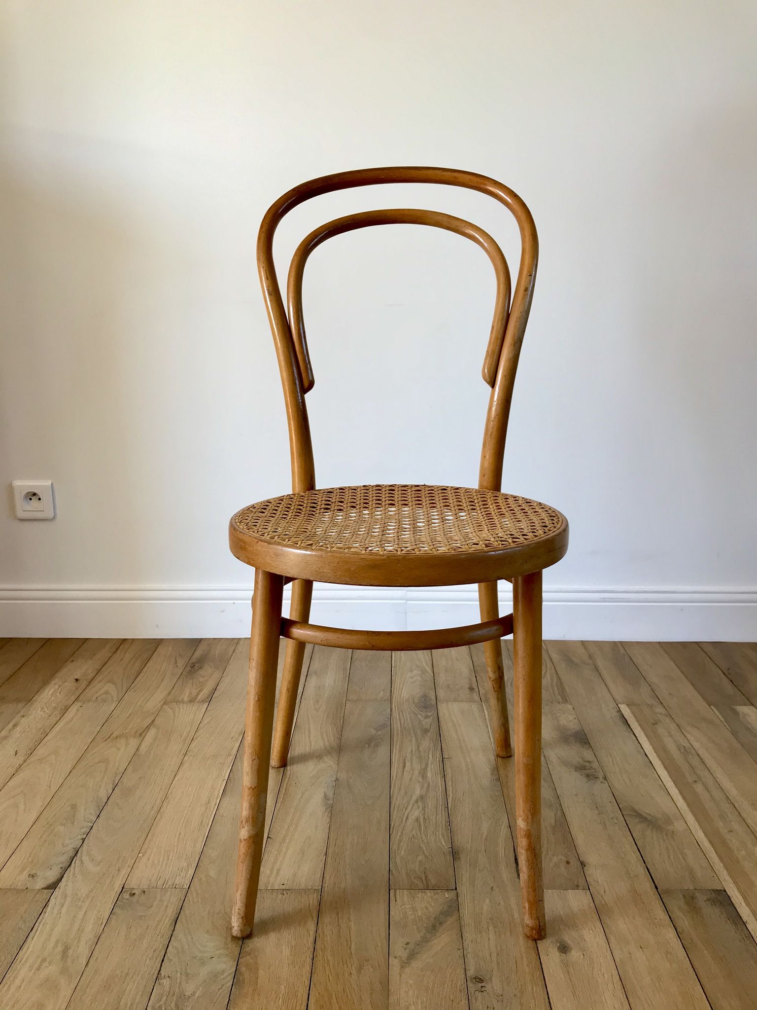 Baumann bistro chair in bent wood and blond wood canning 40s-50s