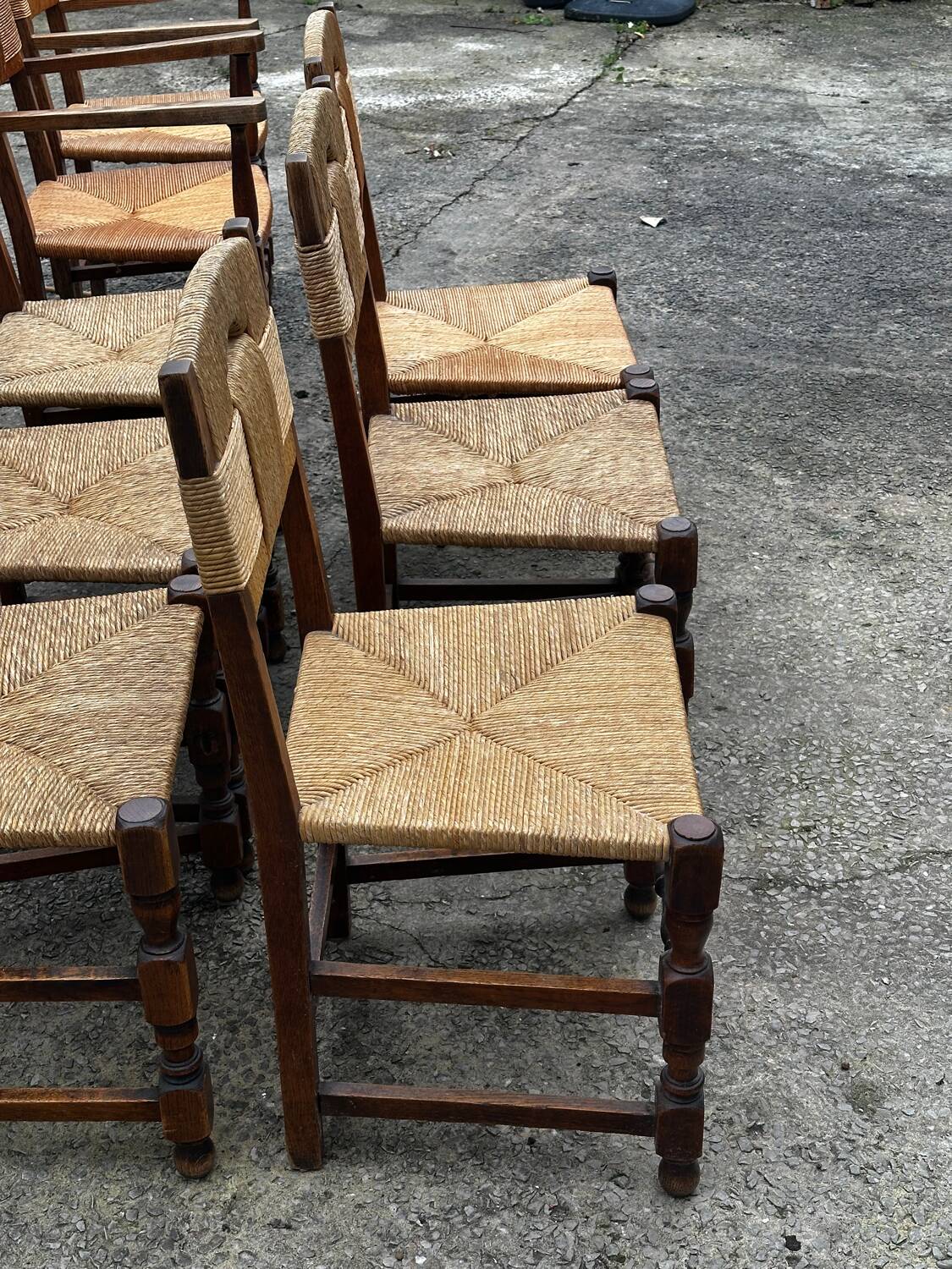 Set of 6 chairs and 2 armchairs, Brutalist style, 1950s