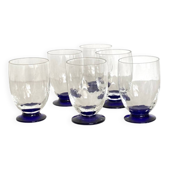 Set of 6 small art deco wine or water glasses and blue colored base vintage tableware ACC-7089