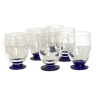 Set of 6 small art deco wine or water glasses and blue colored base vintage tableware ACC-7089