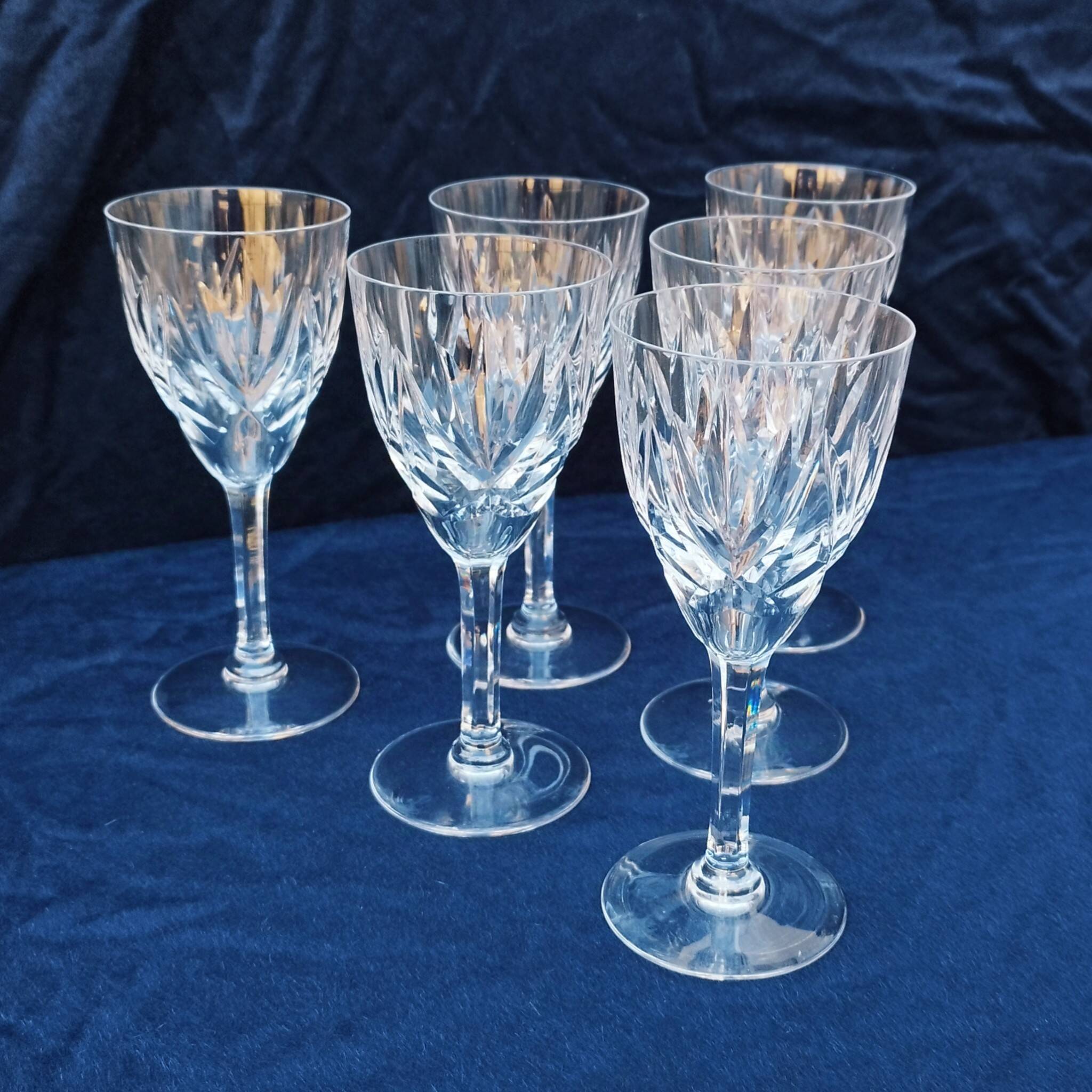 Six vintage Saint Louis Monaco cut crystal wine glasses