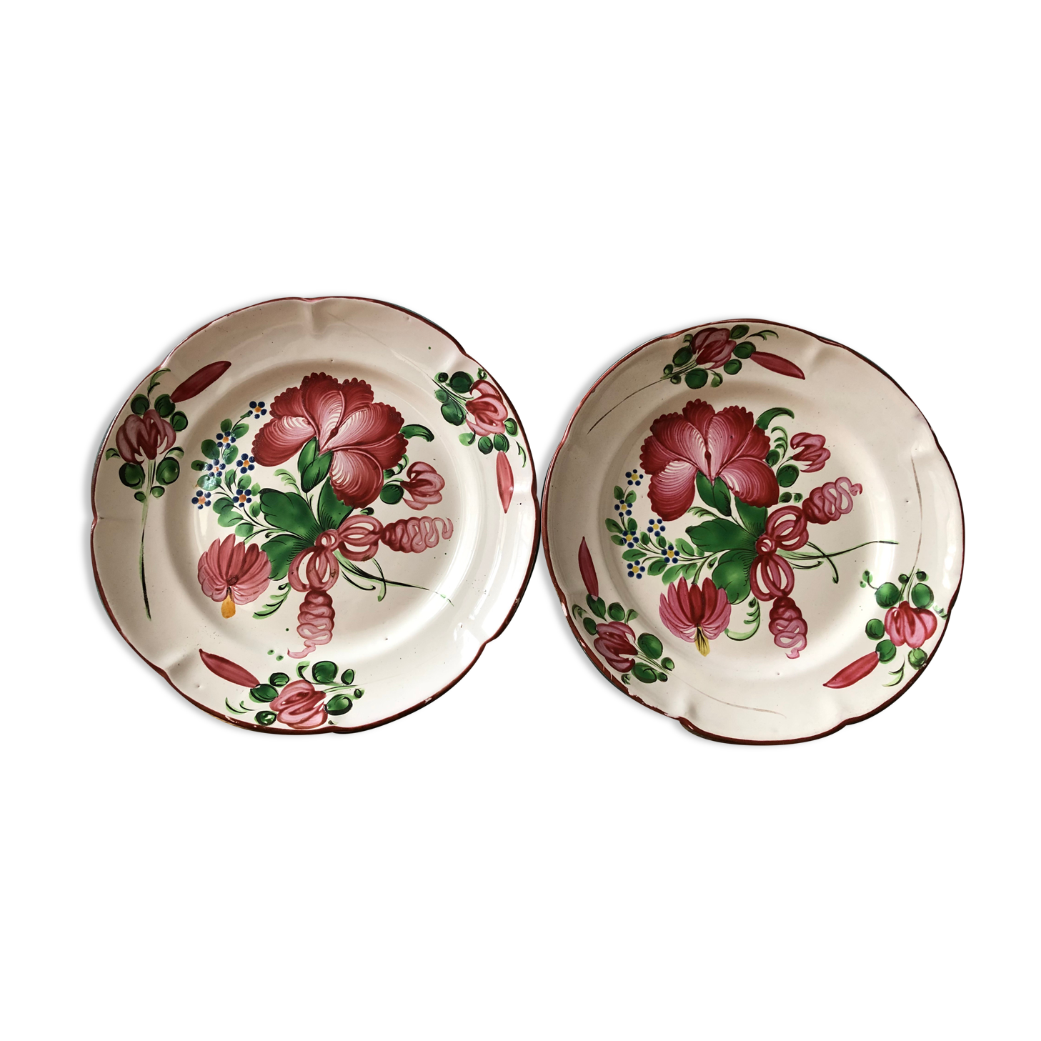 Lot of 2 old plates 19th century hand-painted Islettes