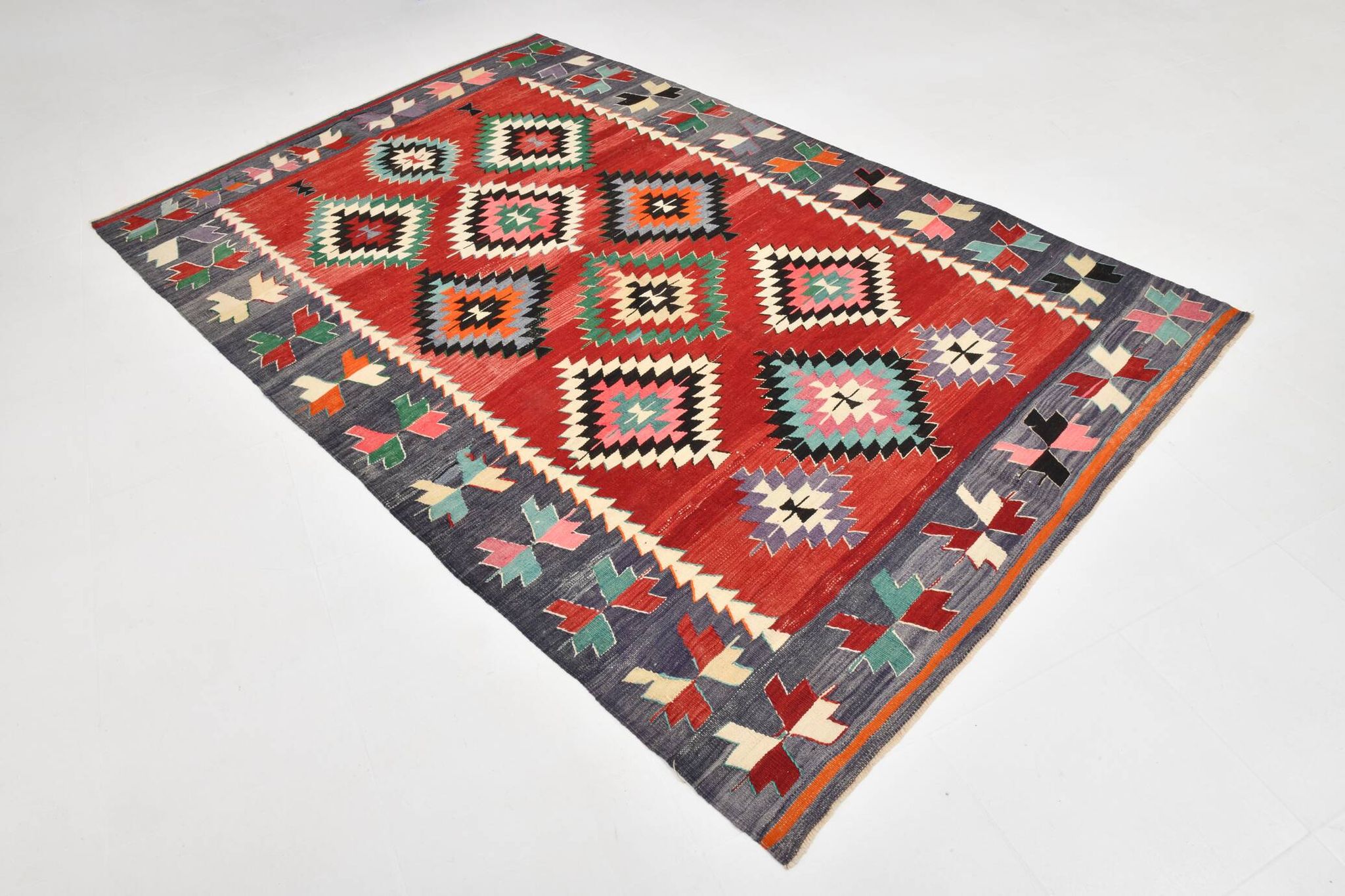 6x9 Red & Grey Orientel Large Kilim Rug, Vintage Wool Kilim Rug, 170x267Cm