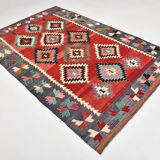 6x9 Red & Grey Orientel Large Kilim Rug, Vintage Wool Kilim Rug, 170x267Cm