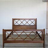 Double bed from Atelier Saint-Sabin in solid oak with lattices - 1950s